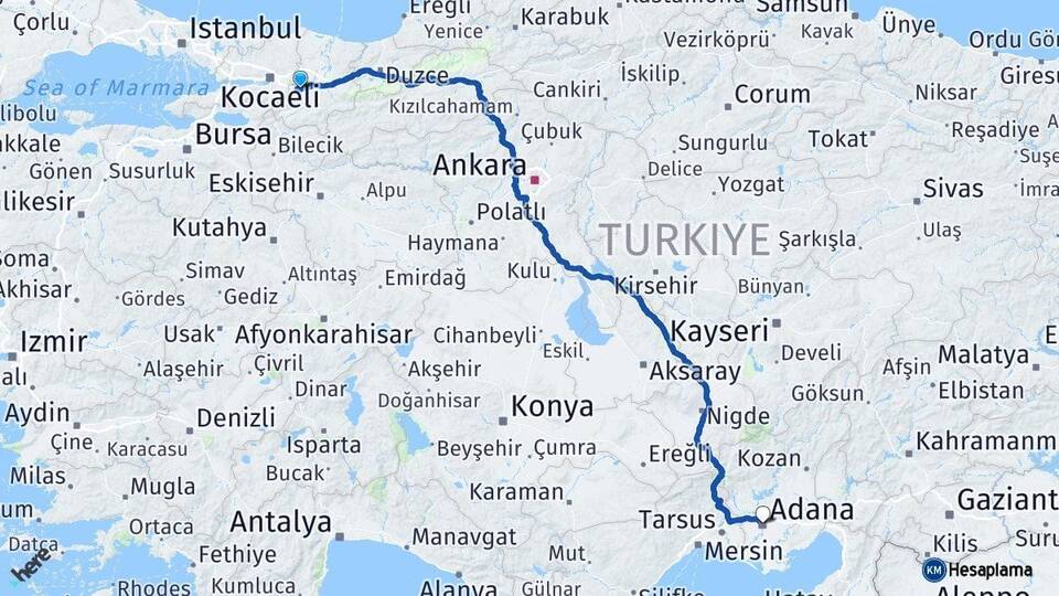 Sakarya Sapanca Adana Arası Kaç Km - Yol Haritası