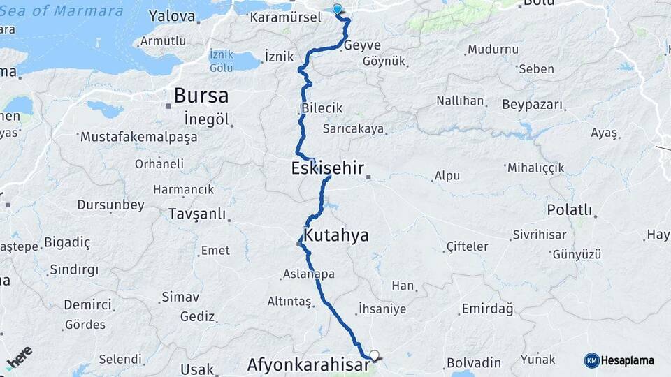 Sakarya Sapanca Afyonkarahisar Arası Kaç Km - Yol Haritası