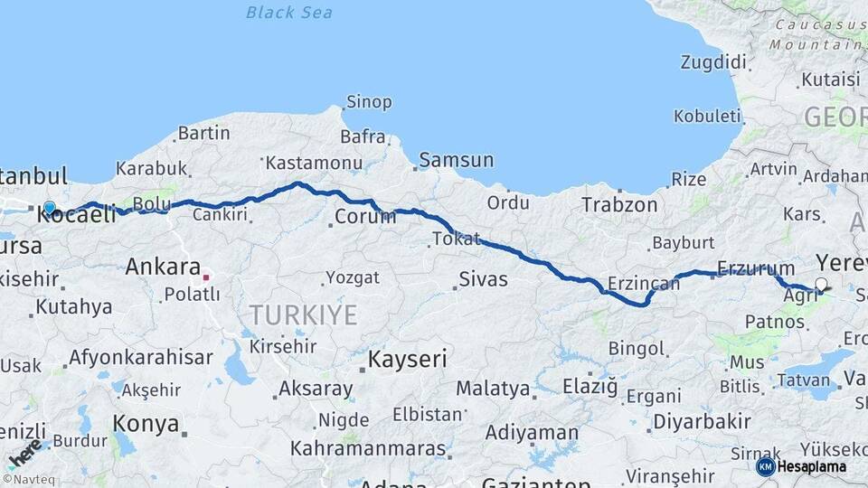 Sakarya Sapanca Ağrı Arası Kaç Km - Yol Haritası