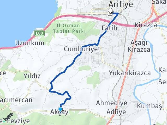 Akçay Arifiye YHT Garı Arası Kaç Km - Yol Tarifi