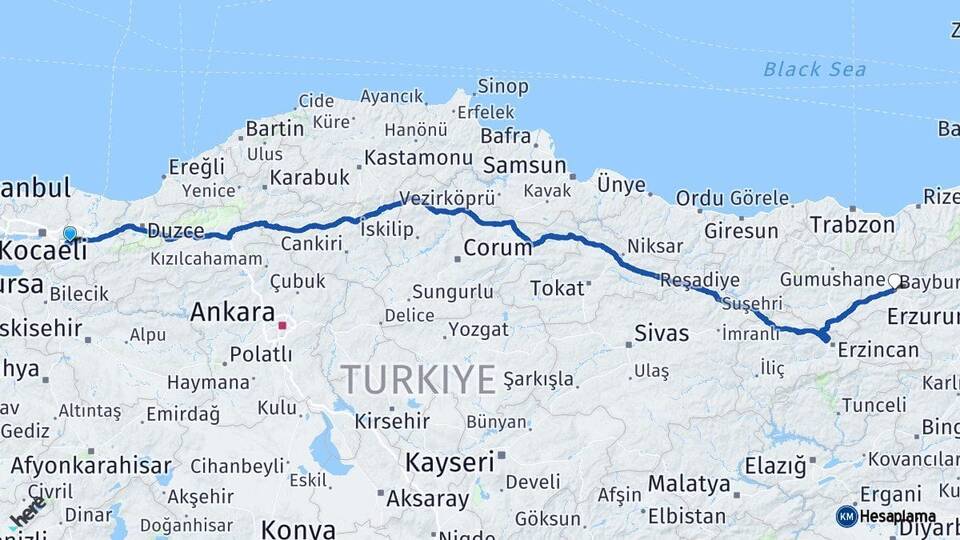 Sakarya Sapanca Bayburt Arası Kaç Km - Yol Haritası