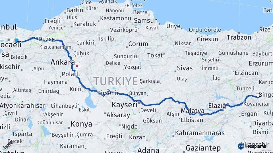 Sakarya Sapanca Bingöl Arası Kaç Km - Yol Haritası