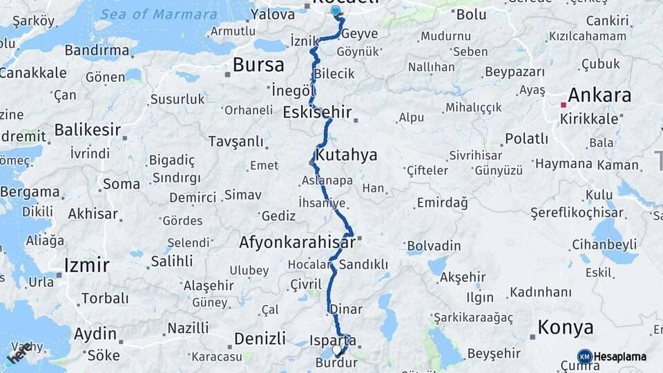 Sakarya Sapanca Burdur Arası Kaç Km - Yol Haritası