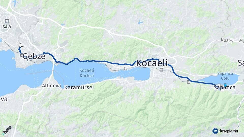 Sakarya Sapanca Çayırova Kocaeli Arası Kaç Km - Yol Haritası