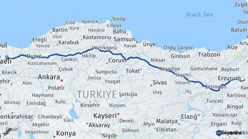 Sakarya Sapanca Erzurum Arası Kaç Km - Yol Haritası