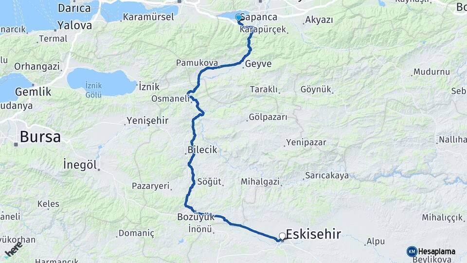 Sakarya Sapanca Eskişehir Arası Kaç Km - Yol Haritası
