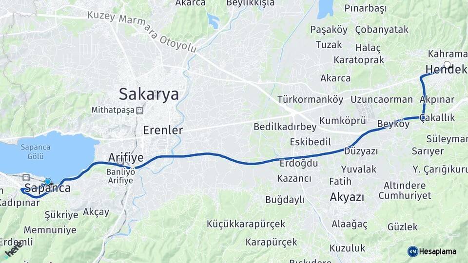 Sakarya Sapanca Hendek Arası Kaç Km - Yol Haritası