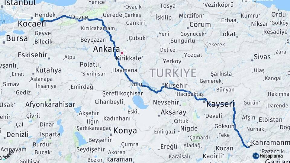 Sakarya Sapanca Kahramanmaraş Arası Kaç Km - Yol Haritası