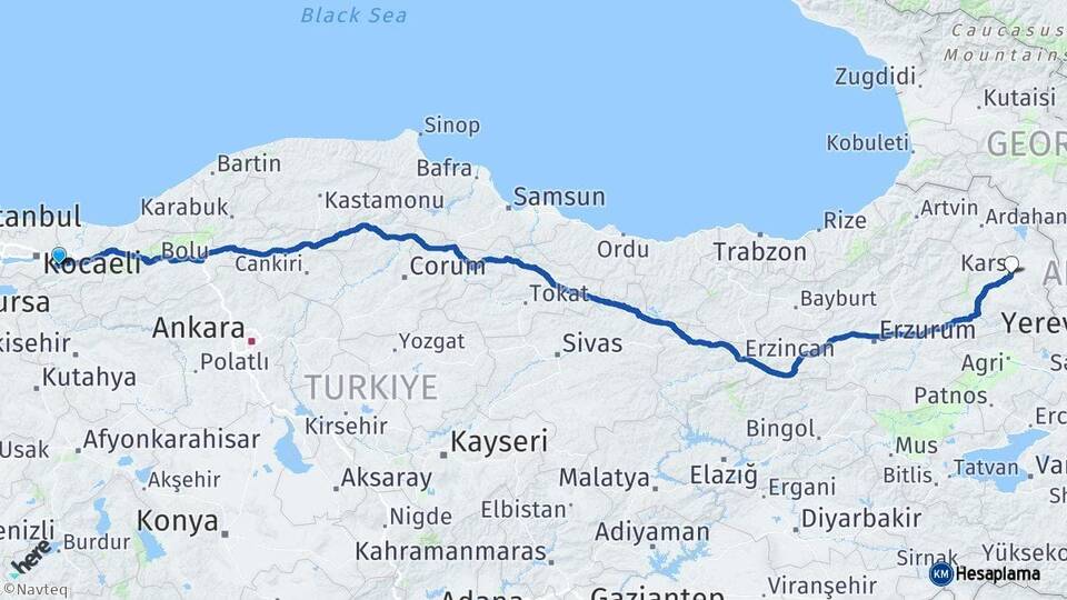 Sakarya Sapanca Kars Arası Kaç Km - Yol Haritası