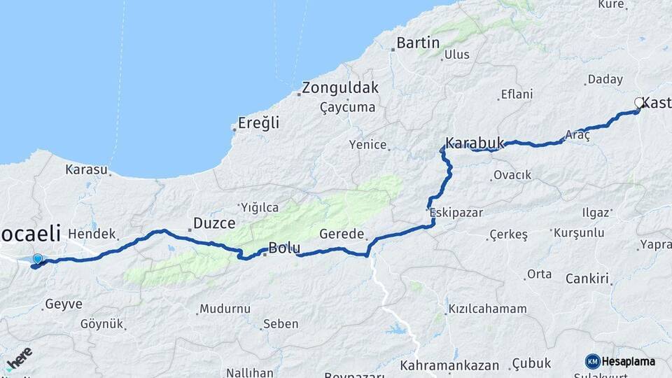 Sakarya Sapanca Kastamonu Arası Kaç Km - Yol Haritası