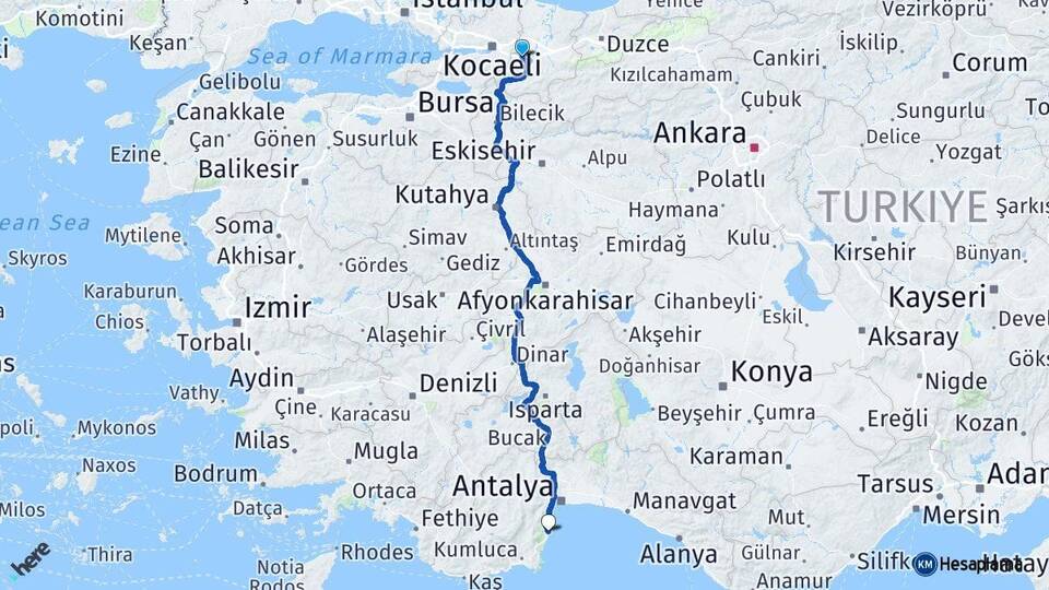 Sakarya Sapanca Kemer Antalya Arası Kaç Km - Yol Haritası