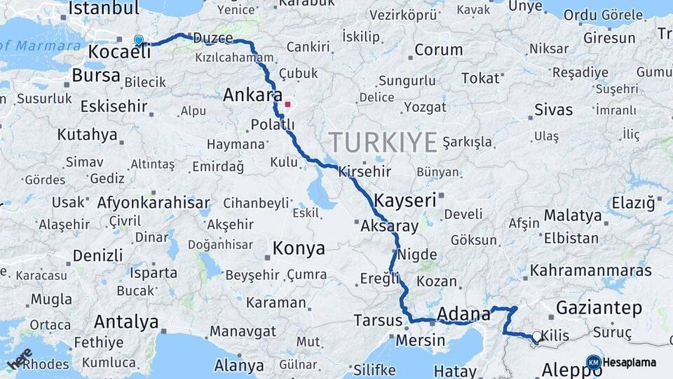 Sakarya Sapanca Kilis Arası Kaç Km - Yol Haritası