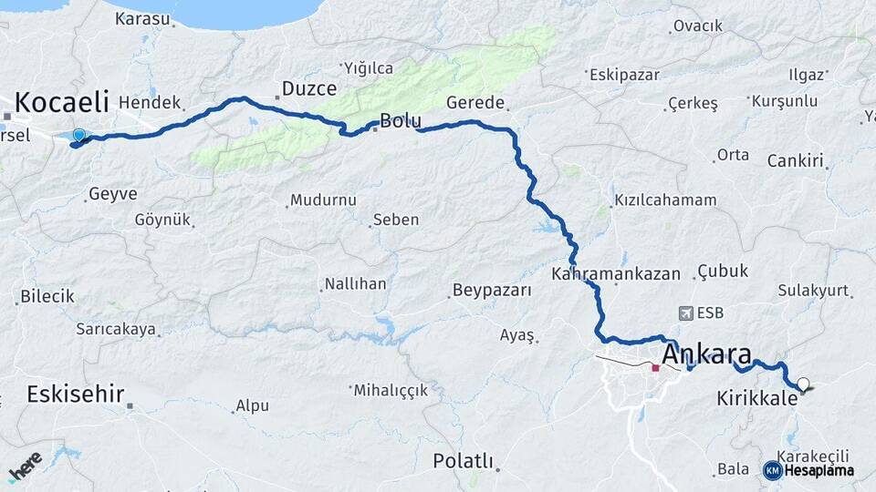 Sakarya Sapanca Kırıkkale Arası Kaç Km - Yol Haritası