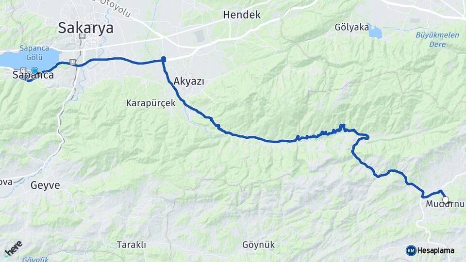 Sakarya Sapanca Mudurnu Bolu Arası Kaç Km - Yol Haritası