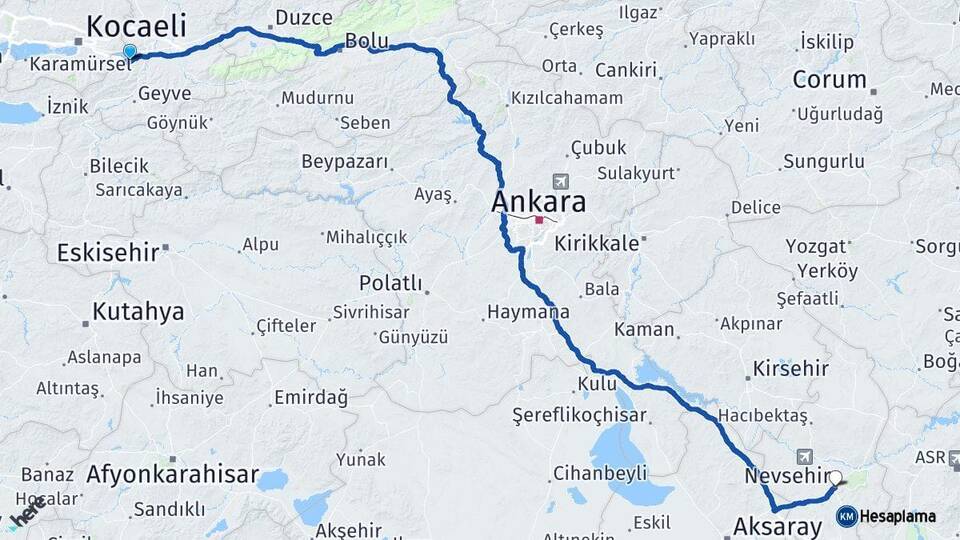 Sakarya Sapanca Nevşehir Arası Kaç Km - Yol Haritası