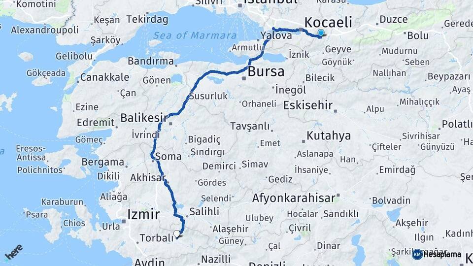 Sakarya Sapanca Ödemiş İzmir Arası Kaç Km - Yol Haritası