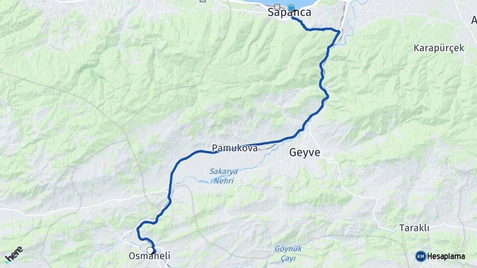 Sakarya Sapanca Osmaneli Bilecik Arası Kaç Km - Yol Haritası