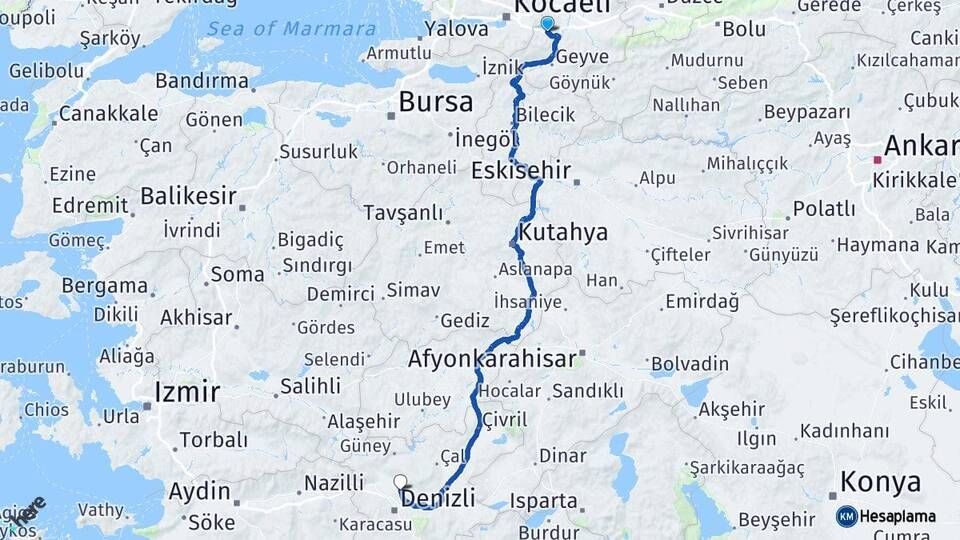 Sakarya Sapanca Pamukkale Denizli Arası Kaç Km - Yol Haritası