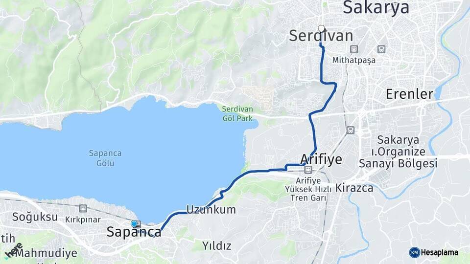 Sakarya Sapanca Serdivan Arası Kaç Km - Yol Haritası