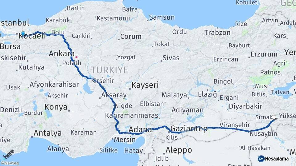 Sakarya Sapanca Şırnak Arası Kaç Km - Yol Haritası