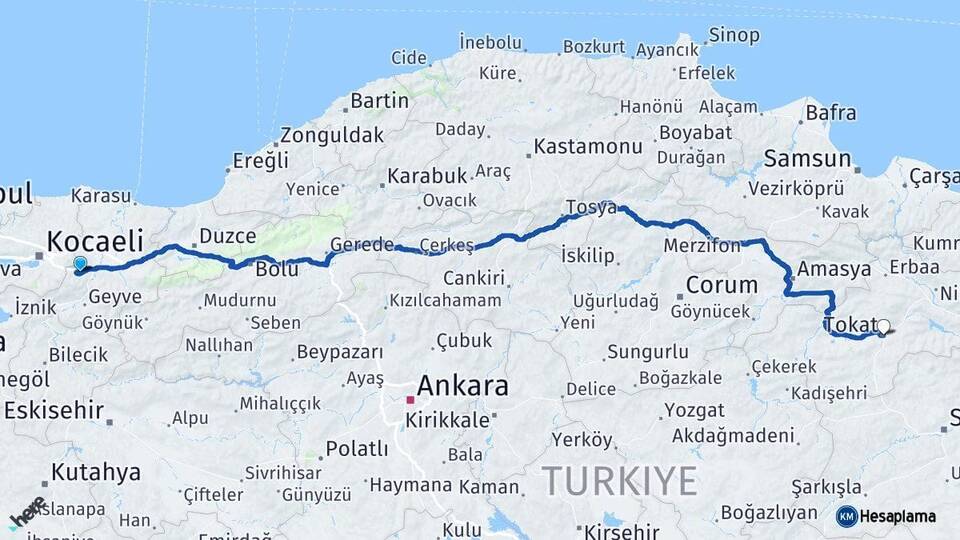 Sakarya Sapanca Tokat Arası Kaç Km - Yol Haritası