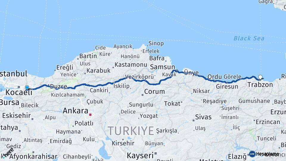 Sakarya Sapanca Trabzon Arası Kaç Km - Yol Haritası