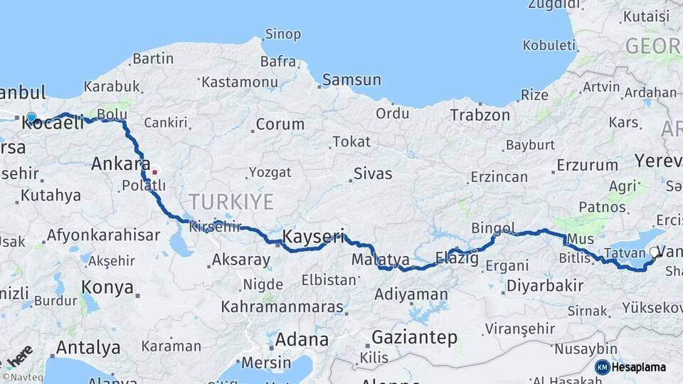 Sakarya Sapanca Van Arası Kaç Km - Yol Haritası