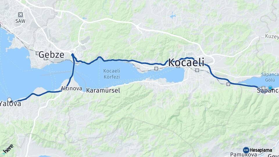 Sakarya Sapanca Yalova Arası Kaç Km - Yol Haritası