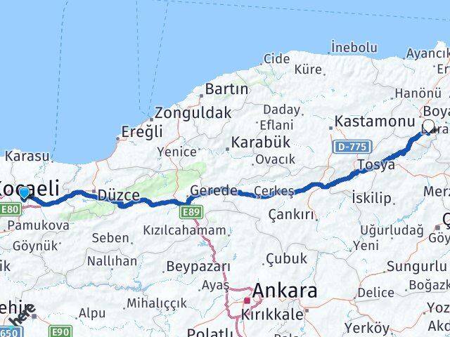 Sakarya Saraydüzü Sinop Arası Kaç Km - Yol Haritası