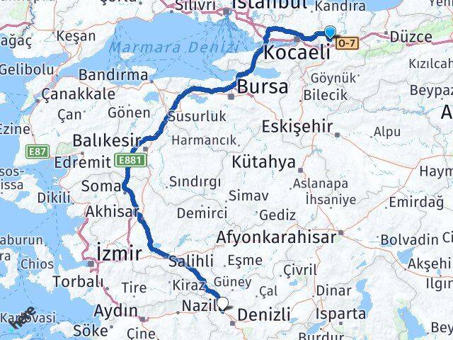 Sakarya Sarayköy Denizli Arası Kaç Km - Yol Haritası
