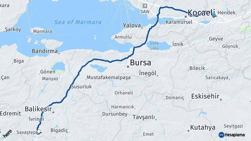 Sakarya Savaştepe Balıkesir Arası Kaç Km - Yol Haritası