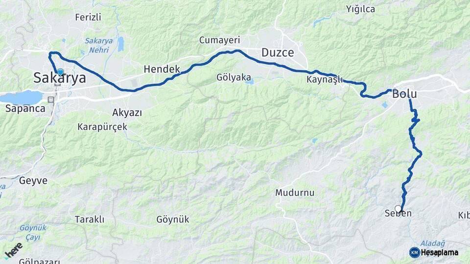Sakarya Seben Bolu Arası Kaç Km - Yol Haritası