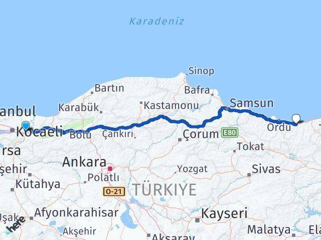 Sakarya Serdivan Giresun Arası Kaç Km - Yol Haritası