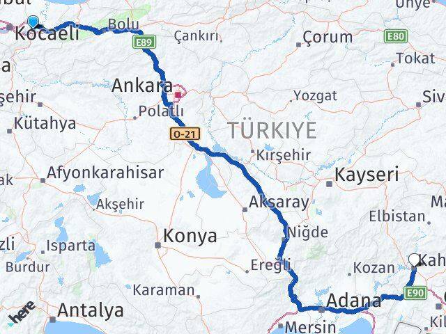 Sakarya Serdivan Kahramanmaraş Arası Kaç Km - Yol Haritası