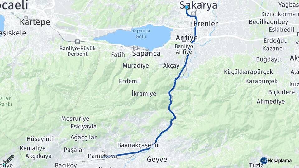 Sakarya Serdivan Pamukova Arası Kaç Km - Yol Haritası