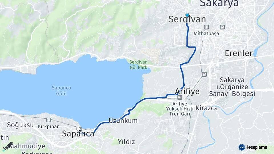 Sakarya Serdivan Sapanca Arası Kaç Km - Yol Haritası