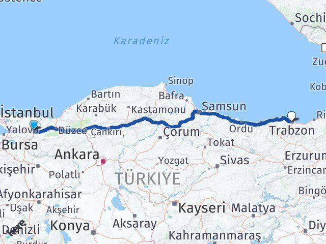 Sakarya Serdivan Trabzon Arası Kaç Km - Yol Haritası