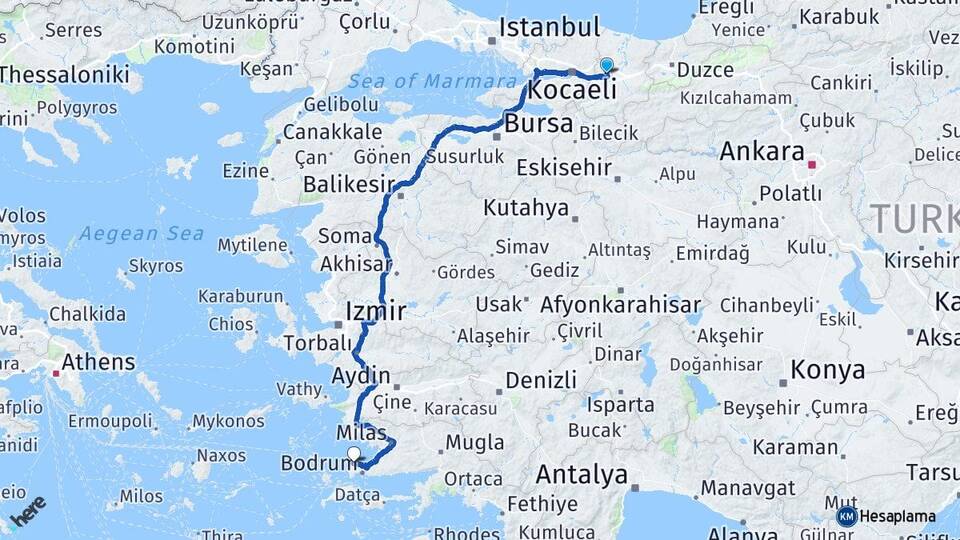 Sakarya Serdivan Yalıkavak Bodrum Muğla Arası Kaç Km - Yol Haritası