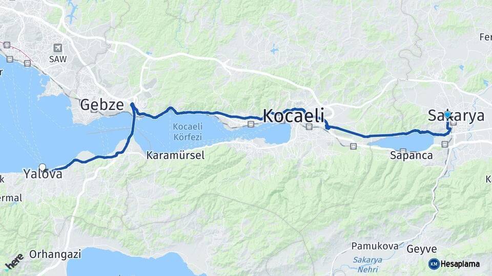 Sakarya Serdivan Yalova Arası Kaç Km - Yol Haritası
