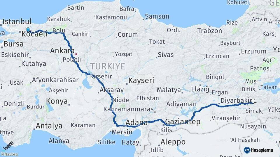 Sakarya Siirt Arası Kaç Km - Yol Haritası