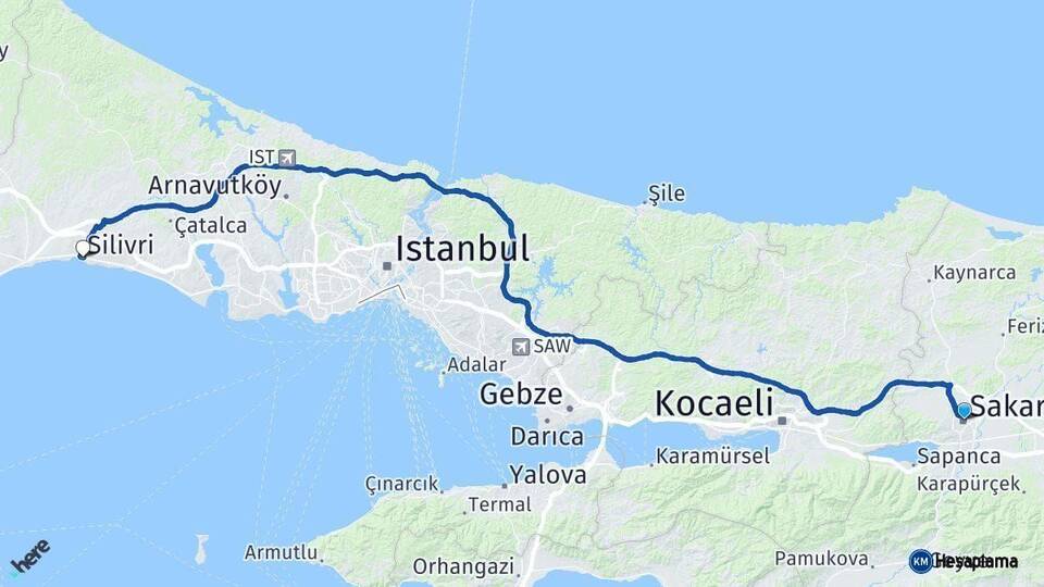 Sakarya Silivri İstanbul Arası Kaç Km - Yol Haritası