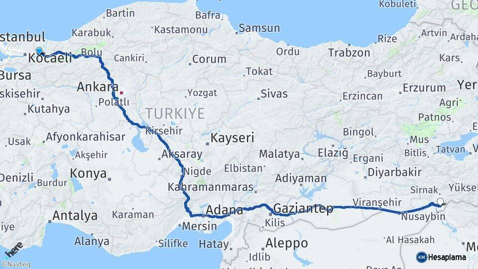Sakarya Silopi Şırnak Arası Kaç Km - Yol Haritası