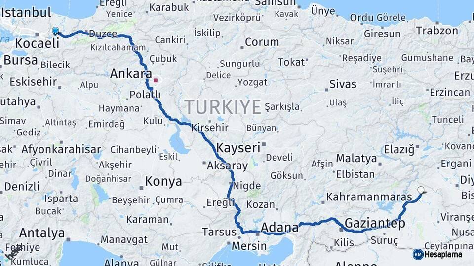 Sakarya Siverek Şanlıurfa Arası Kaç Km - Yol Haritası