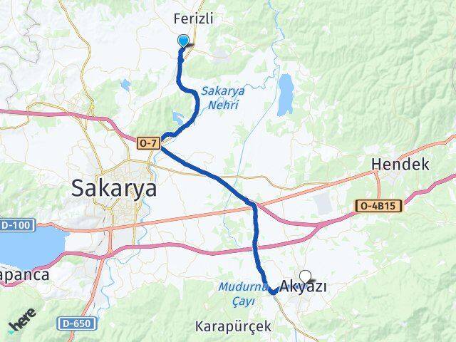 Sakarya Söğütlü Akyazı Arası Kaç Km - Yol Haritası