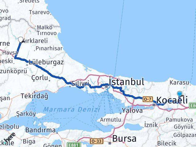 Sakarya Söğütlü Kırklareli Arası Kaç Km - Yol Haritası