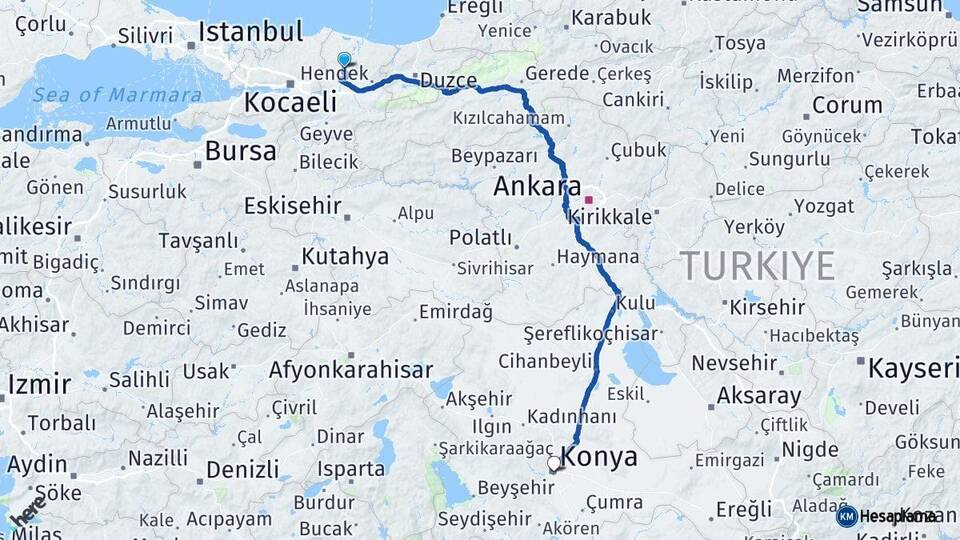 Sakarya Söğütlü Konya Arası Kaç Km - Yol Haritası