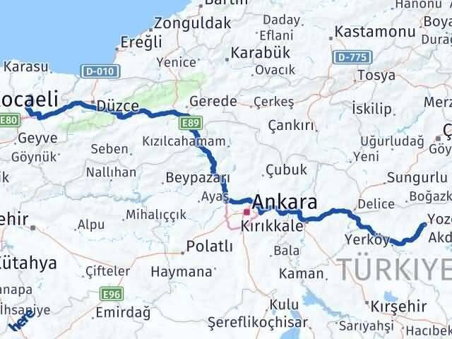 Sakarya Söğütlü Yozgat Arası Kaç Km - Yol Haritası