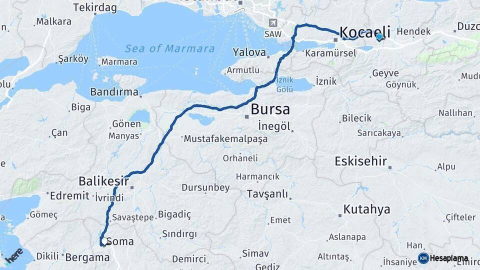 Sakarya Soma Manisa Arası Kaç Km - Yol Haritası