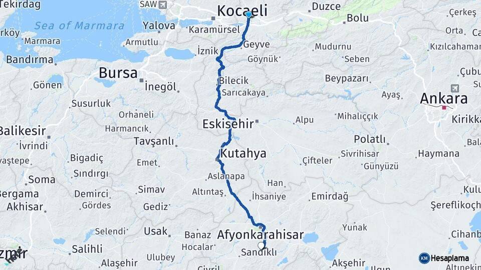 Sakarya Şuhut Afyonkarahisar Arası Kaç Km - Yol Haritası