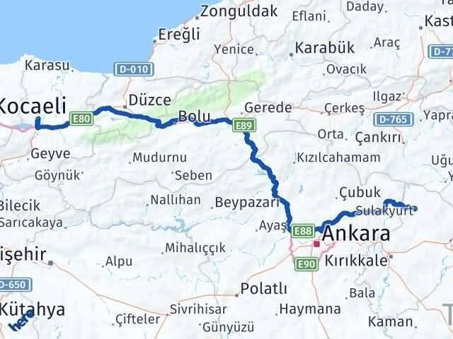 Sakarya Sulakyurt Kırıkkale Arası Kaç Km - Yol Haritası